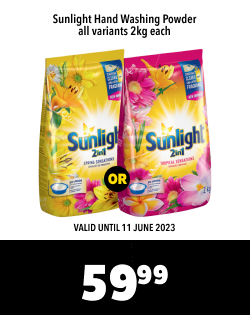 SUNLIGHT HAND WASHING POWDER all variants 2kg each, 59.99