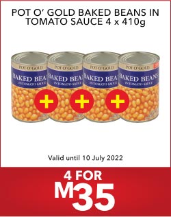 POT O’ GOLD BAKED BEANS IN TOMATO SAUCE 4 x 410g, BUY 4 FOR M35