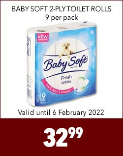 BABY SOFT 2-PLY TOILET ROLLS 9 PER PACK, 32,99